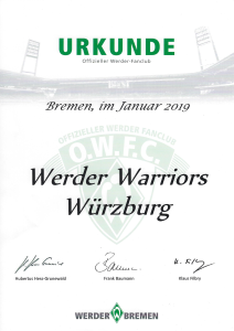 Anerkennungsurkunde als Offizieller Werder Fanclub